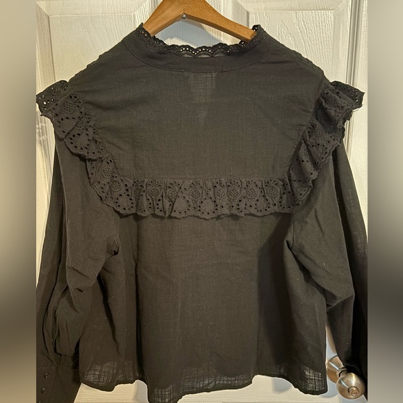 Ultra Pink Black Ruffled Sailor Collar Blouse - Picture 3 of 3